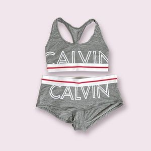 Calvin Klein Modern Modal Logo Bralette and Boyshort Underwear Set Heather Grey